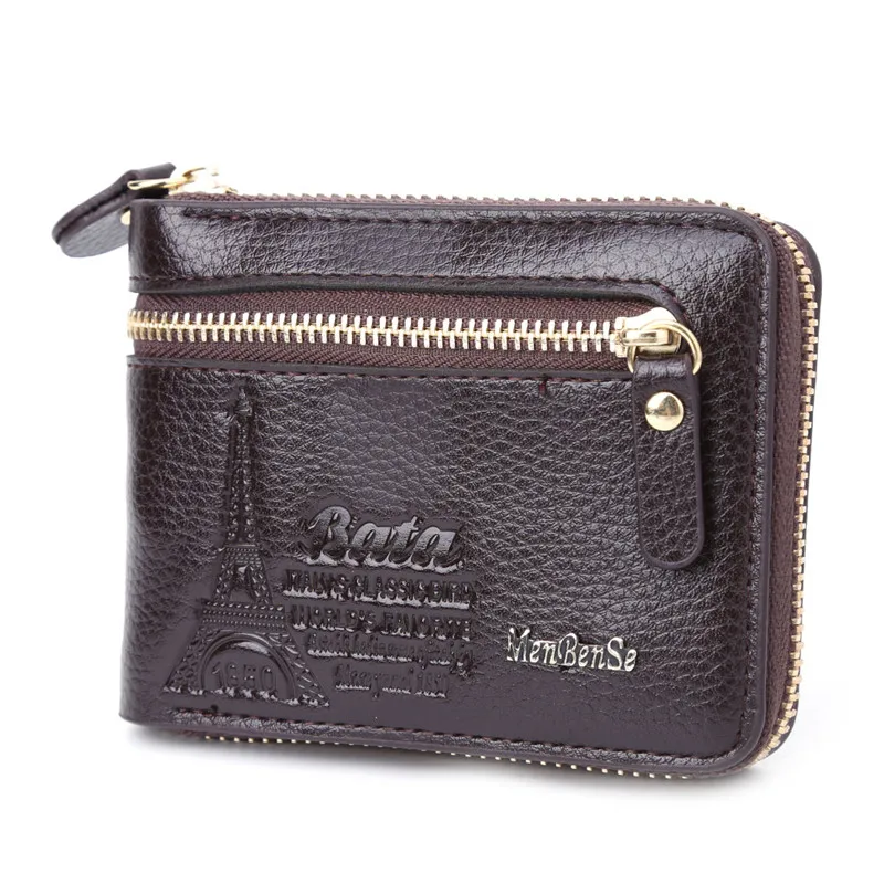 

THINKTHENDO New Design Multi-function Faux Leather Mini Wallet ID Card Key Holde ZipperTwo-Fold Retro PU Purse Bag Pouch