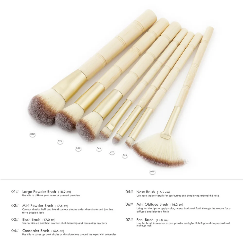 New Makeup Brushes 7Pcs Professional Brush Set Bamboo Foundation Eyeshadow Brush Beauty Cosmetic Tool pincel maquiagem (7)