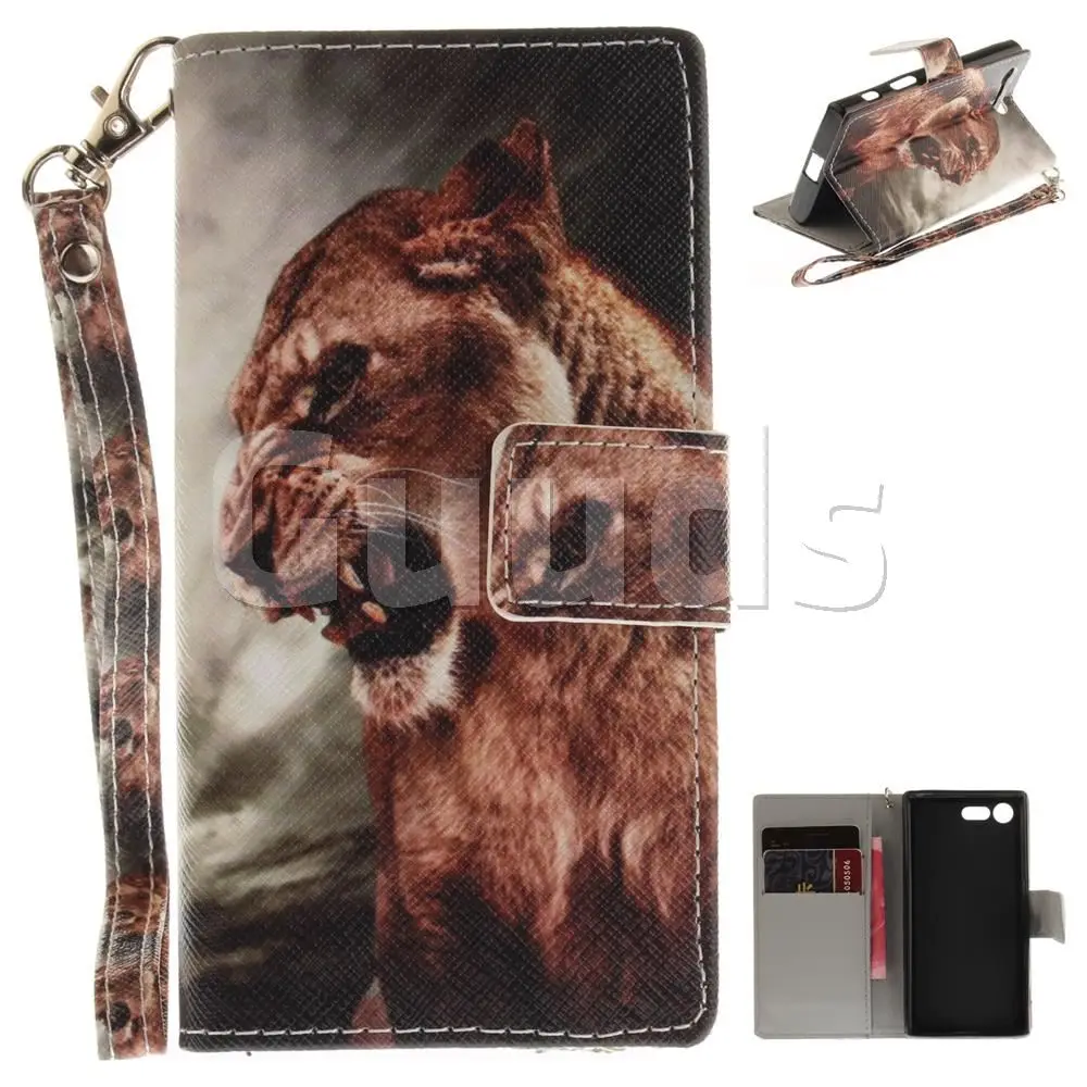 Majestic Lion Hand Strap Leather Wallet Case for Sony Xperia X Compact X Mini