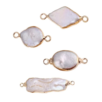 

10PCS 20x10mm Double Hole Natural Pearls Charms For Necklaces Bracelets Accessories Jewelry Making Findings