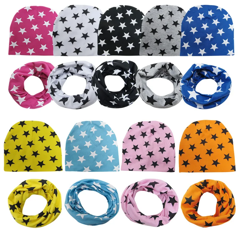 

Autumn Winter Crochet Baby Hat Girl Boy Cap Kids Beanie Stars Infant Hat Cotton New Children Collar Scarf Baby Cap Child Cap