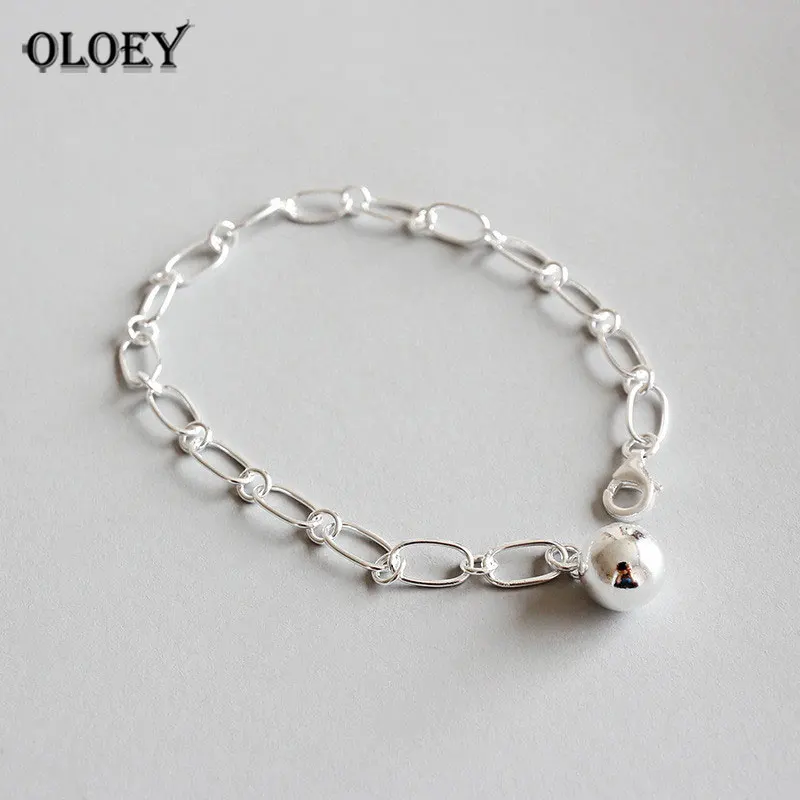 

YPAY Real 925 Sterling Silver Bangle Bracelet for Women Simple Circle Chain Bead Charm Bracelets Fine Jewelry Wholesale YMB043
