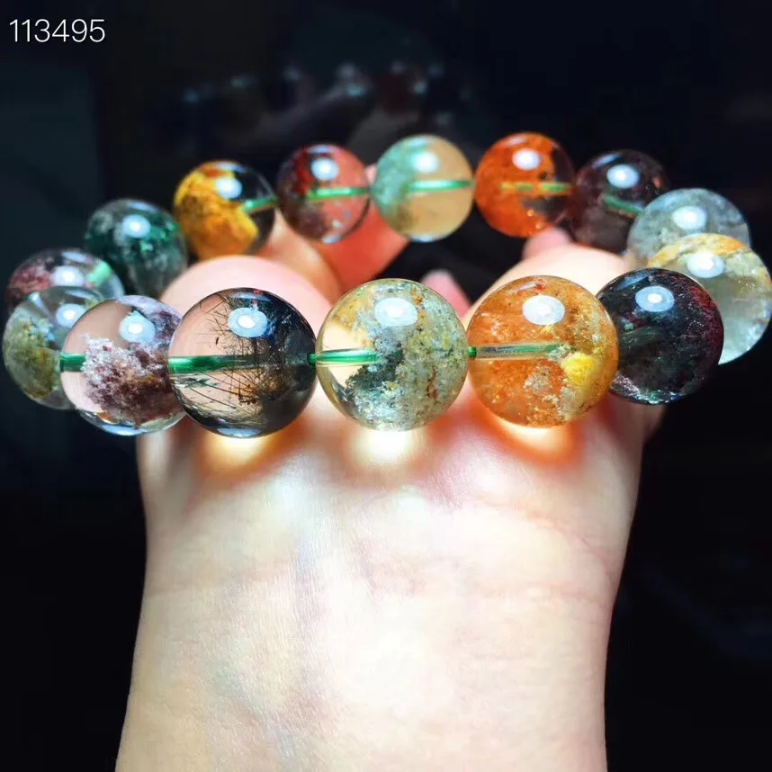 

15.5mm Natural Colorful Phantom Quartz Bracelet For Women Lady Gift Gemstone Stretch Crystal Round Beads Fashion Bracelets AAAAA