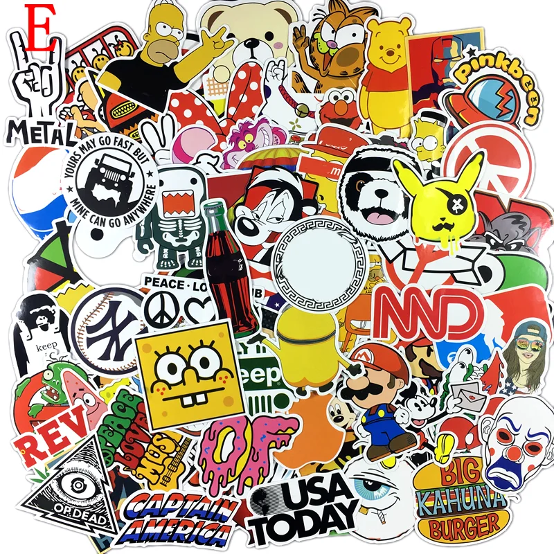 100 Pcs 8 Style Cartoon Pvc Waterproof  Sticker Toy Decal For Phone Laptop Luggage Bicycle Guitar Moto Adhesive Gift Stickers