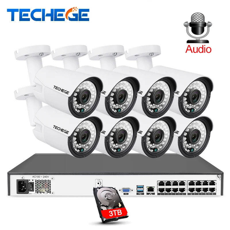 Techege 16CH 5MP POE NVR 2MP камера комплект Открытый 1080P PoE ip-камера аудио запись Onvif FTP система видеонаблюдения комплект видеонаблюдения