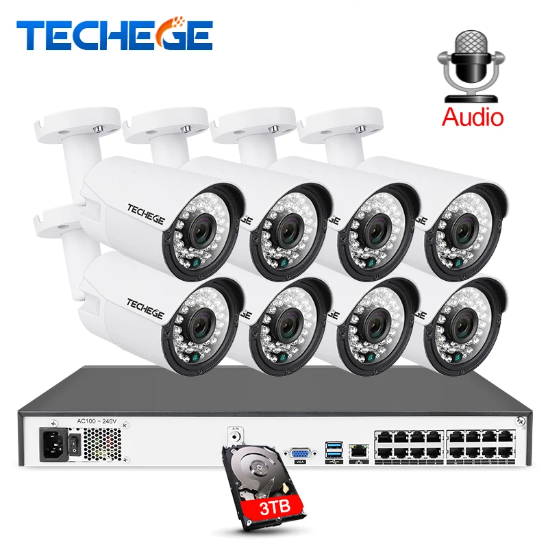 Techege 16CH 5MP POE NVR 2MP камера комплект Открытый 1080P PoE IP Аудио запись Onvif FTP CCTV система