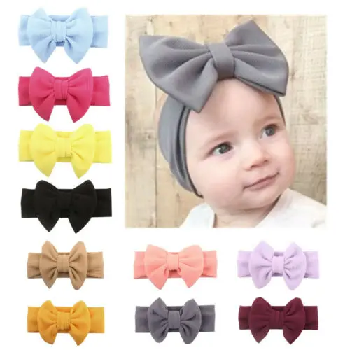 

Cute Girls Baby Toddler Turban Cotton Blend Solid Headband Hair Band Bow Accessories Headwear