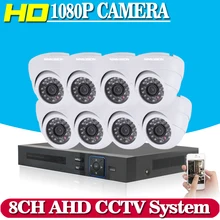 1080P 8CH AHD DVR HD CCTV Security Camera 8pcs indoor White Dome Day/Night IR Surveillance Camaras Kit camaras de seguridad