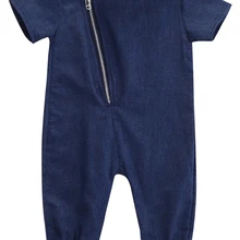 Летний комбинезон для маленьких мальчиков и девочек, однотонный пуловер с капюшоном и воротником с коротким рукавом и молнией