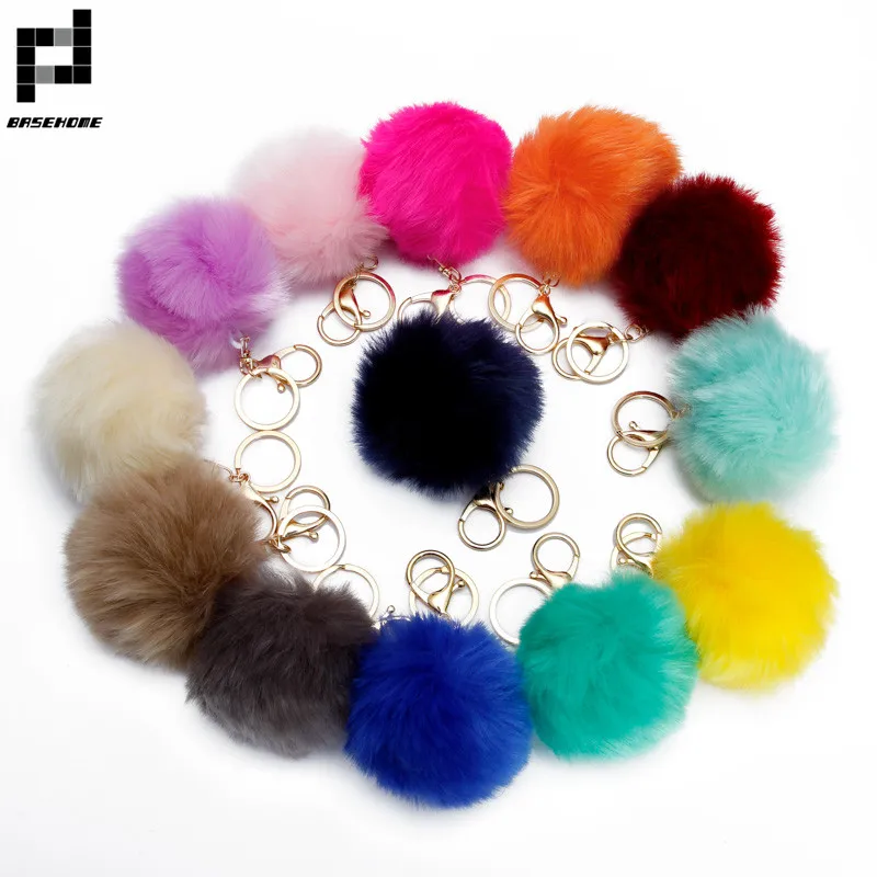 

Trinket Pompons Keychain Faux Rabbit Fur Fluffy Key Holder For Car Bag Pom Balls Aesthetic Accessories Keyring Making Supplies