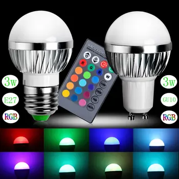 

3W E27 GU10 RGB LED Bulb Light Lamp AC 85-265V 16 Colors Change Home Holiday Decor Light With 24 Key Remote Controller