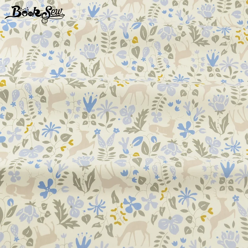 

Booksew Sewing For Art Work 100% Cotton Twill Fabric Curtains Pillows Meter Fabric For Sewing Elk And Flower Pattern Dolls