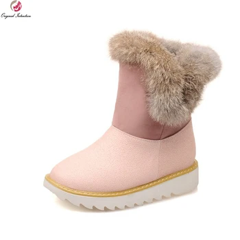 

Original Intention Concise Women Ankle Snow Boots Round Toe Boots Comfortable Black Beige Pink Shoes Woman US Size 3.5-10.5