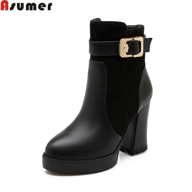 

New arrival fashion riding boots round toe zip square heel solid 2 colors pu + flock ankle boots 34-39 size lady shoes
