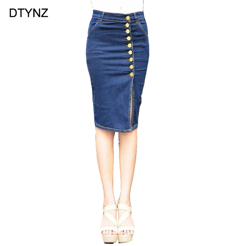 

DTYNZ Jeans Skirt High Waist Women Button Down Pleated Denim Skirts Knee Length Casual Pencil Skirt Summer Sexy Pencil Skirts
