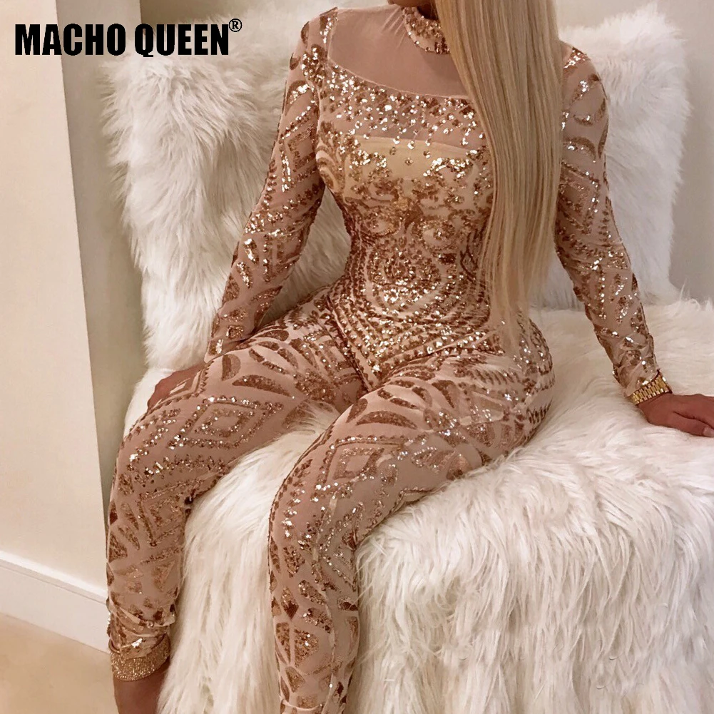 

Summer Women Sexy Sequin Nude Tribal Tattoo Print Bodysuit Jumpsuit Sparkly Stage performance Costumes