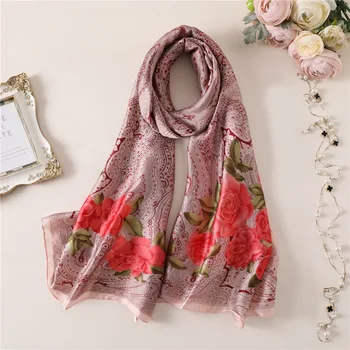 

Hlinayi 2019 Long Silk Scarf of Retro-ancient Ethnic Style Female Silk Decoration Sunscreen Shawl Cashew Fruit Camellia Scarf