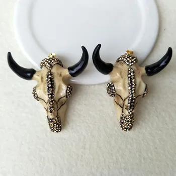 

5PCS Rose gold Rhinestone crystal horn cattle Tau Pendant, Longhorn bull oxhead Pendant for DIY jewelry necklace making PD536