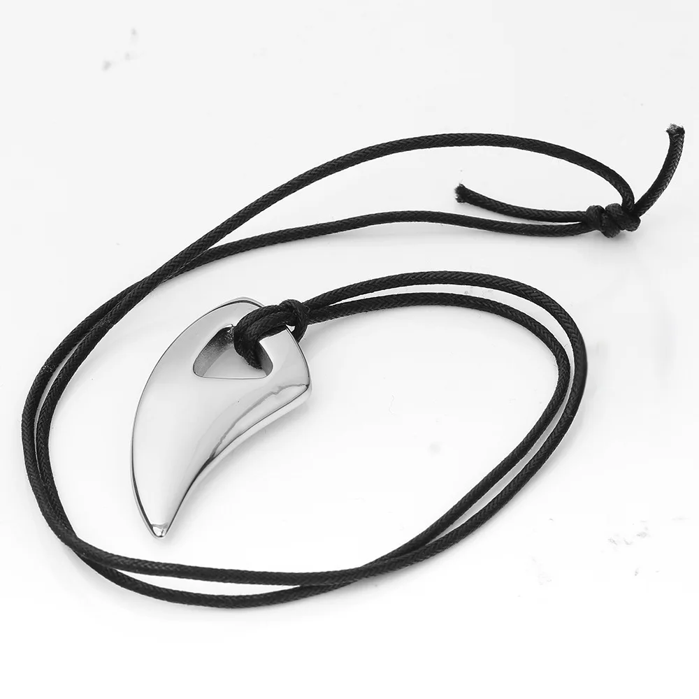 NHGBFT Fashion Black Wolf tooth Stainless Steel Necklace Male Jewelry Punk Biker Mens Pendant Necklaces Dropshipping