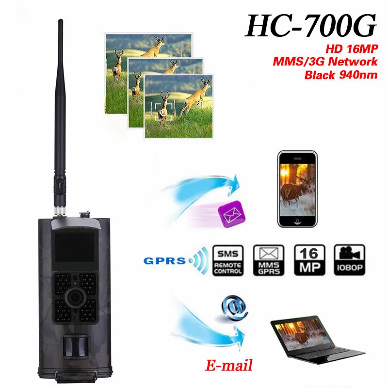 

Hunting Camera 3G HC700G Newest HD 16MP Trail Camera 3G GPRS MMS SMTP SMS 1080P Night Vision 940nm Photo traps camera