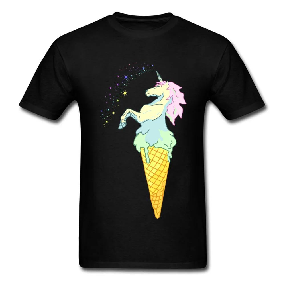 DesignStreet Short Sleeve Tops & Tees Summer Wholesale Crew Neck 100% Cotton T-Shirt Mens Tshirts ice cream unicorn  ice cream unicorn black