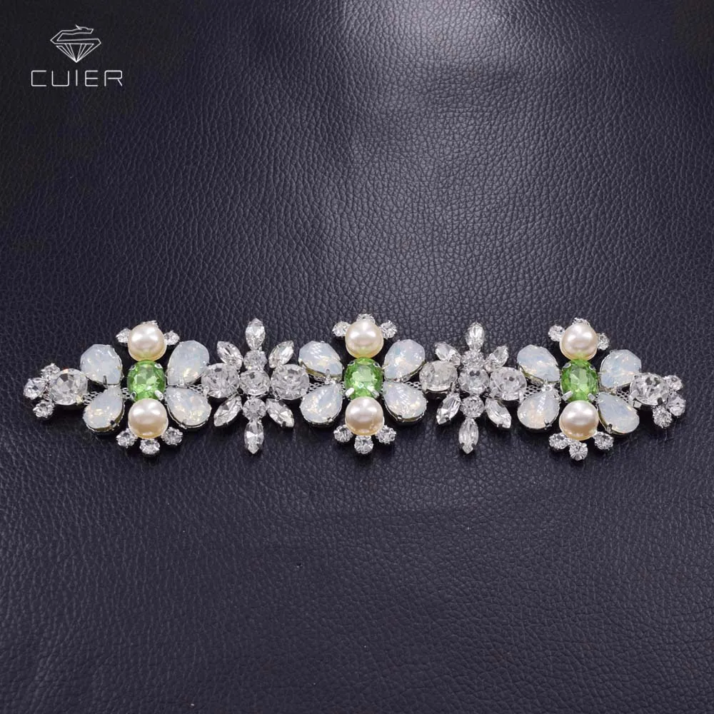 

30pcs/lot Handmade pearl sewing bridal sash crystal silver opal rhinestone appliques for wedding dresses belt DIY HD-107