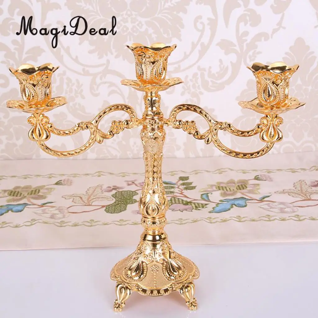 Vintage Alloy Metal Pillar Stick Candle Holder Candelabra Wedding Decoration for Holidays Festive Valentine Romatic Decor