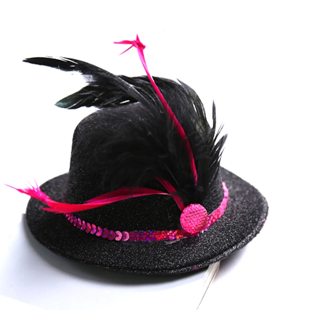 Топ шляпа на заколке для волос Скидка 50% для 3 шт. элегантный дизайн фиолетовый принцесса день рождения Свадебный душ перо забавные вечерние принадлежности - Цвет: Blackhotpink