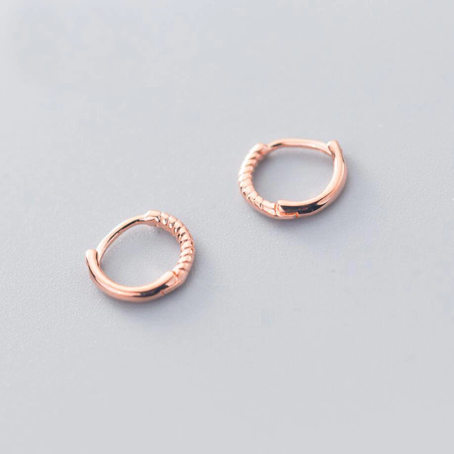 

925 Sterling Silver Twisted Rope Small Huggie Hoop Earrings Women A1532