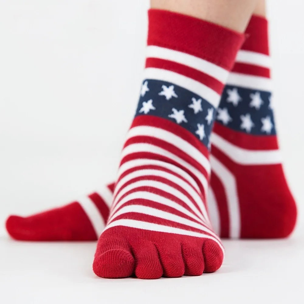 1 пара Новые мужские носки из чистого хлопка звезда и полоса пять пальцы рук и ног дышащие толстые носки для мужчин calcetines cinco dedos