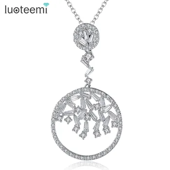 LUOTEEMI 2017 New Trendy Link Chain Colorful Round Strip CZ Pendant Jewelry Clear Multi Zircon Necklace Girl Christmas Gifts