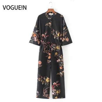 

VOGUEIN New Womens Casual Black Floral Print Half Sleeve Jumpsuit Playsuit Wholesale