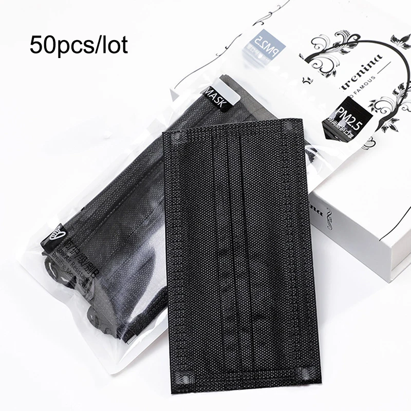 

50pcs/lot Non Woven Disposable Mask Medical Activated Carbon Anti Dust Flu Surgical Face Mask Black Mouth-muffle For Health Care