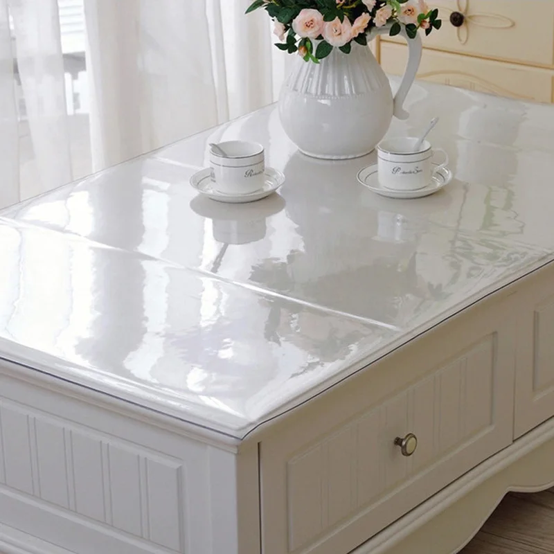  PVC Waterproof Tablecloth Transparent Tablecloth with Pattern Kitchen Table Cover Oil Cloth Soft Gl
