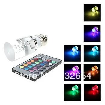 

E27 Crystal Glass Cylinder 16 Color Change RGB 3W LED Light Bulb Lamp with Remote Control 10pcs