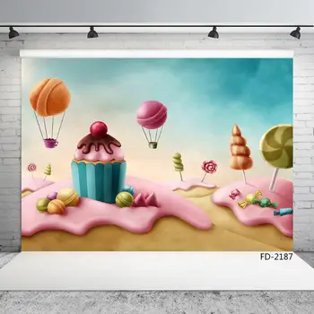 

Candy Cake Sweet Birthday Party Photography Backdrops for Photo Booth Children Baby Shower Vinyl Photo Backgrounds Photophone