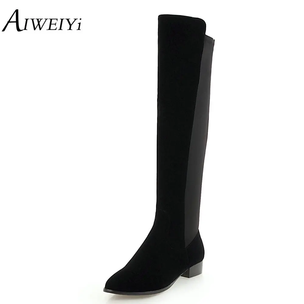 

AIWEIYi Black Over the Knee Boots for Women Round toe Low Heels Martin Boots Autumn Winter Thigh High Boots Long Botas Shoes
