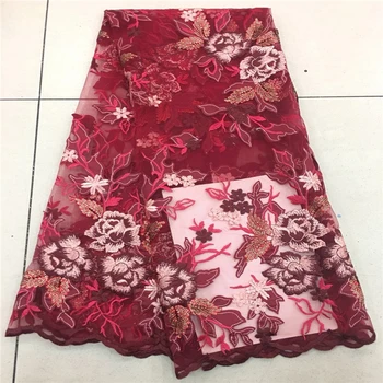 

VILLIEA High Quality Red African 3D Flower Lace Fabric Net French Tulle Lace Fabric 2018 New Design For Women Dresses 5 Yards