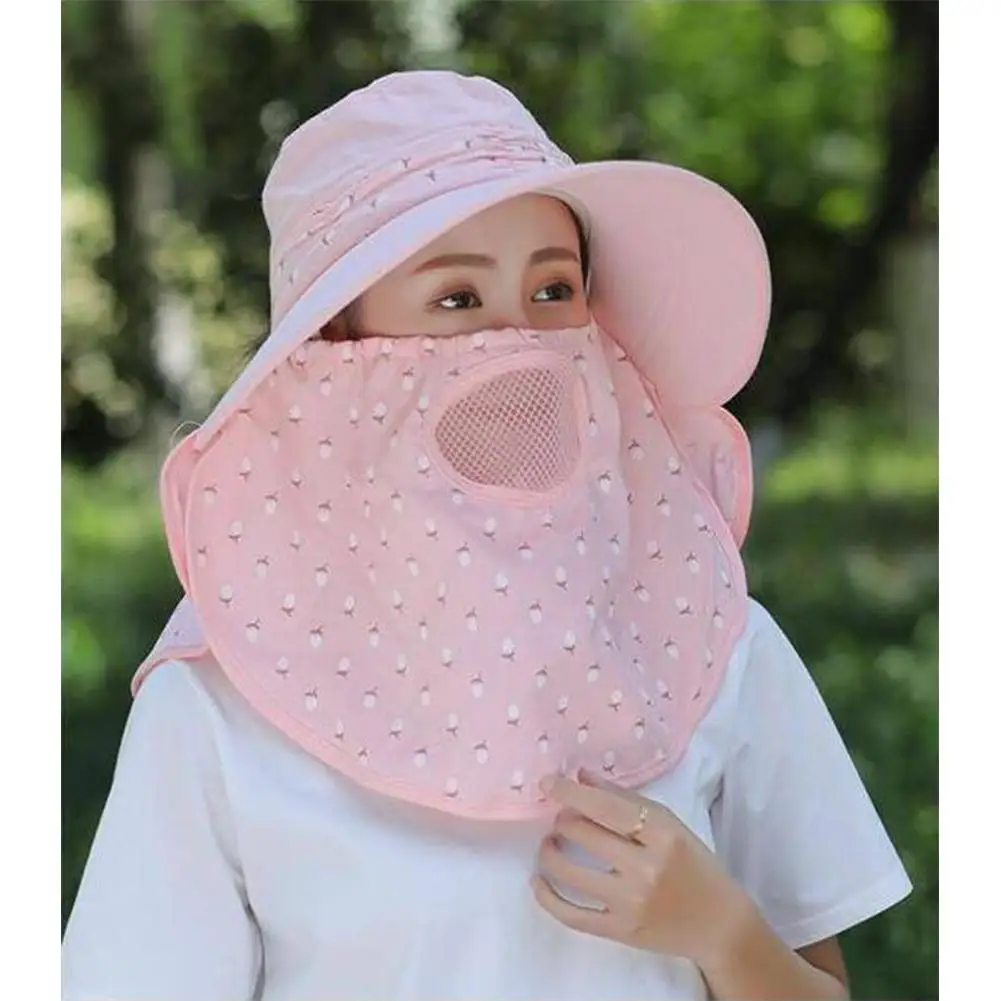 MISSKY Women Summer Large Brim Sun Hat UV Protection Folding Mask Breathable Hat Female Caps