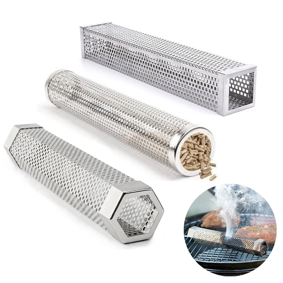 

Basedidea Round Square Smoker Tube Stainless Steel Performed Mesh Smoker Filter Tube 12 inch BBQ Wood Pellet Tube