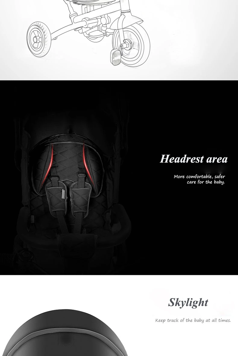 Pouch baby three wheels stroller children bicycle light folding and practical pram kids rain cover high quality for kids