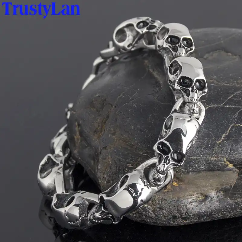 Punk Rock 20/22/23CM Long 316L Stainless Steel Skull Bracelet Male High