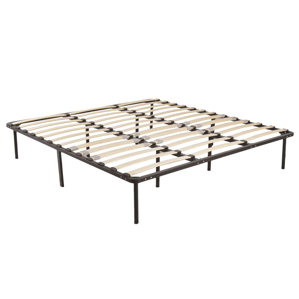King Size Metal Iron Bed with Wooden Slat Black Dropshipping