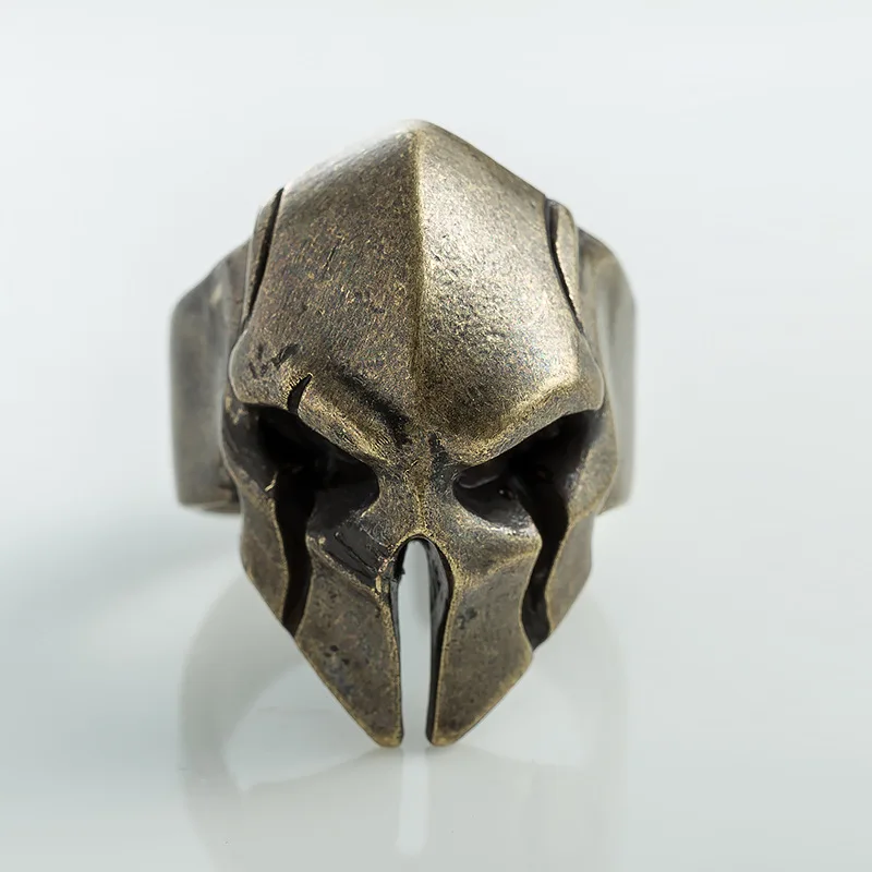 Male Wholesale Spartan Hero Helmet Mask Ring for Men Vintage Punk Biker