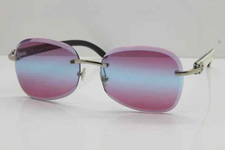 2018 New Cartier Rimless  T8200847 White Mix Black Buffalo Horn Sunglasses in Silver Purple Lens (1)