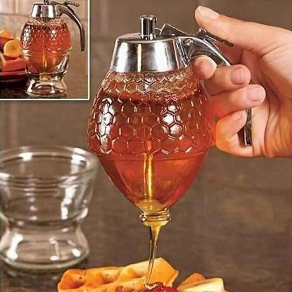 

200ML Transparent Honey Drip Dispenser Kitchen Juice Syrup Container Jar Pot