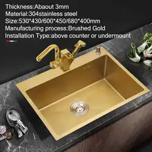 3 мм Толщина нержавеющая сталь золотые кухонные раковины Двойная чаша над счетчиком нано-покрытие раковины овощей умывальник с краном