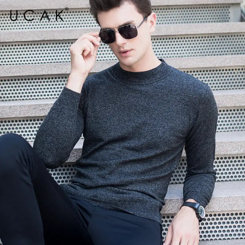 #^Special Price UCAK Brand Sweater Men Pure Merino Wool Pullover Men Autumn Winter Turtleneck Cashmere Sweaters Classic Casual Pull Homme U3007