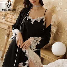 Летняя кружевная ночная рубашка, ночная рубашка, набор, кружевная, с разрезом, асимметричная ночная рубашка с поясом, короткий рукав, халат, сексуальная ночная рубашка, костюм для женщин