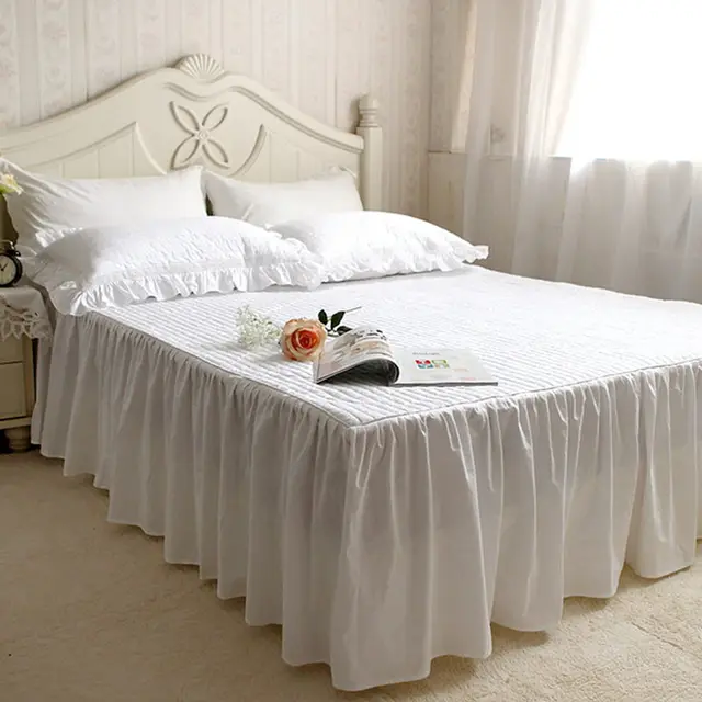 White quilted rufflled bedspread 100 cotton bed skirt bed sheet